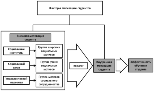 Виды мотиваций студента, оказывающих влияние на эффективность подготовки студента к профессиональной деятельности