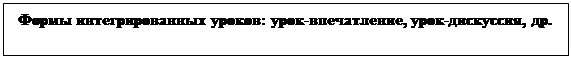 Надпись: Формы интегрированных уроков: урок-впечатление, урок-дискуссия, др.