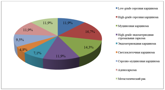 Выявленные нозологические формы рака яичников, n=42