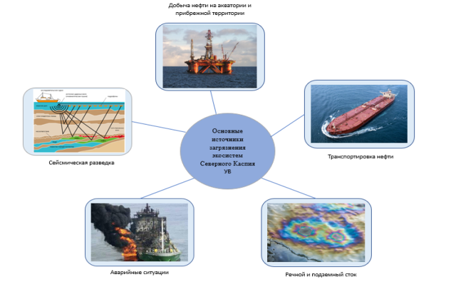 Основные источники загрязнения углеводородами Северного Каспия. Составлен Ибрагимли Г. (Фото: @Риа, SNKOIL, За_Науку)