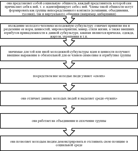 Особенности молодежной субкультуры (составлено автором)