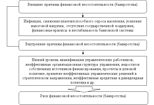 Влияние внешних и внутренних причин на реализацию риска финансовой несостоятельности (банкротства) 5, с. 100]