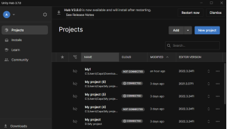 Интерфейс программы Unity Hub