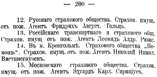В период с 1910 года по 1915 год Л. А. Рюне являлся в Гунгербурге агентом по страхованию имущества от пожаров в Российском транспортном и страховом обществе.