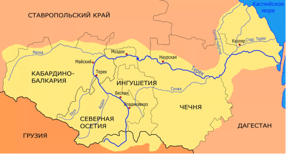 Схема расположения бассейна р. Терек