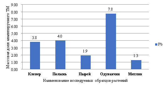 Количественное содержание свинца в опытном варианте исследования