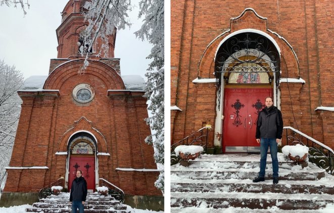 Сергей Тамби у храма Святых мучеников Бориса и Глеба. Вышгородок, 2 января 2021 года