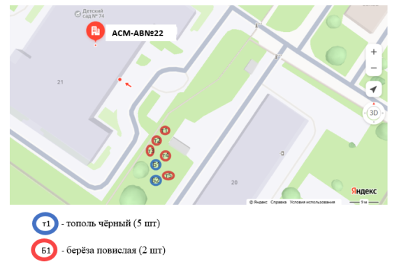 Схема участка № 3 отбора проб для оценки пылезащитных свойств посадок вблизи дорог