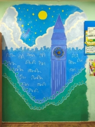 A drawing of a clock tower and a city

AI-generated content may be incorrect.