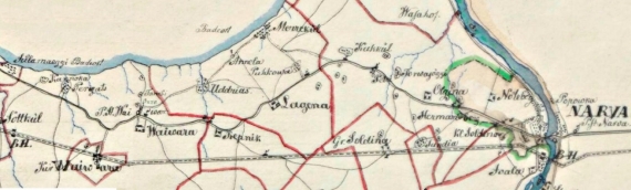 Деревня Тамби на фрагменте плана 1875 года. Источник: Eesti Rahvusarhiiv. EAA.854.4.25. Eisenbahnkarte von Baltischport bis St. Petersburg und Tosna. Johann Heinrich Schmidt (Eestimaa kubermangu maamõõtja), 1875