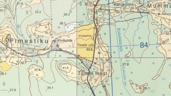 Гора (холм) Тамби и поле Тамби на фрагменте эстонской карты 1994–2020 гг. Источник: Eesti Maa-amet