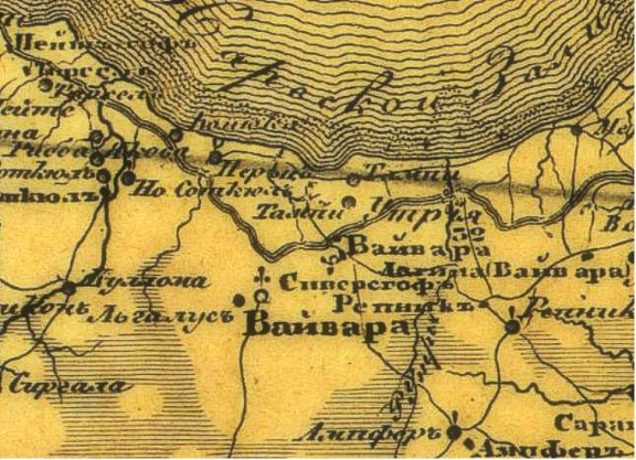 Два местечка Тамби (указаны как «Тампи») на фрагменте карты 1826–1840 годов. Источник: Специальная карта Западной части Российской Империи (карта Ф. Ф. Шуберта). Лист XII. Масштаб: 10 верст в 1 дюйме, 1826–1840 гг.