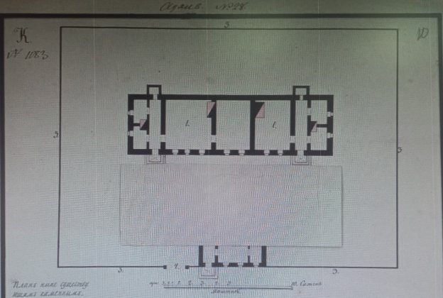 Тюремный острог в Екатеринбурге. План здания тюрьмы. Фиксационный чертеж. Предположительно 1800–1803 гг. [10, л. 10]
