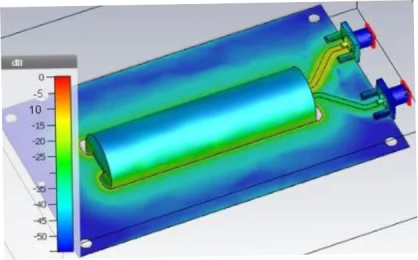 Нормализованное распределение тока на устройстве при возбуждении на частоте 100 МГц в верхнем порту