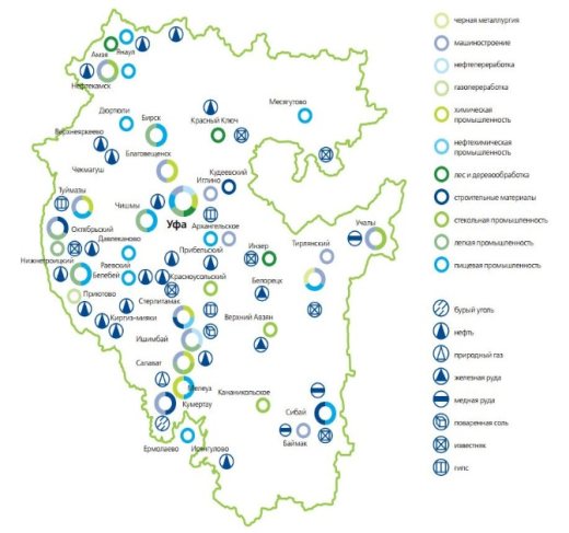 Схема размещения месторождений цементного сырья в Республике Башкортостан [5]