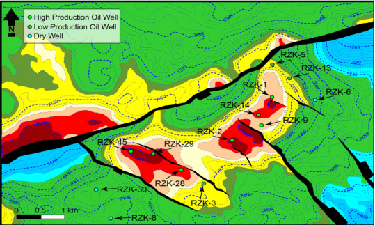 Depth structure map of top Alamein Dolomite showing four- and ...