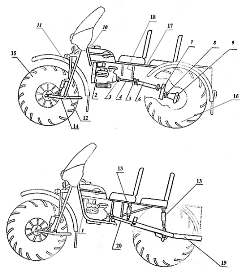 Предлагаемая схема трицикла-вездехода