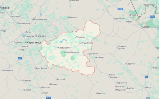 Область исследования: карта расположения Каркаралинского района Карагандинской области