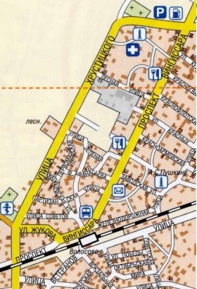 Проспект Вингиссара на фрагменте современной карты города Волосово. Источник: карта из архива С. А. Тамби