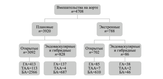 Структура хирургических вмешательств на аорте в 2024 году [8, с. 30]