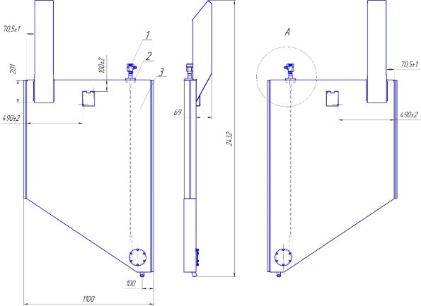 Внешний вид песочного бункера с установленным уровнемером: