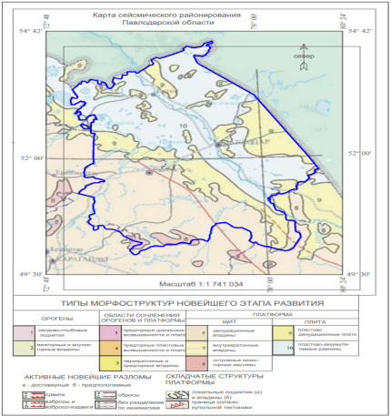Карта сейсмического районирования Павлодарской области