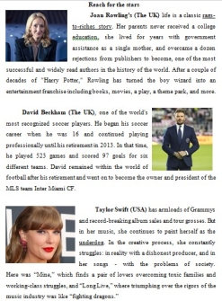 Биографии Джоан Роулинг, Дэвида Бэкхэма и Тейлор Свифт