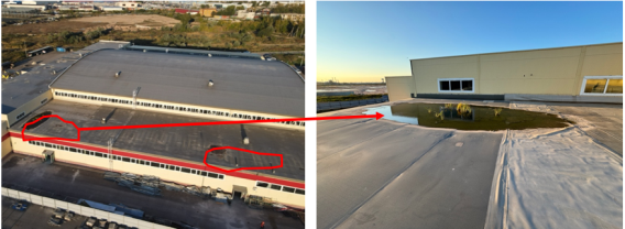 Следы атмосферных застоев на дефектном участке кровли Блока 1