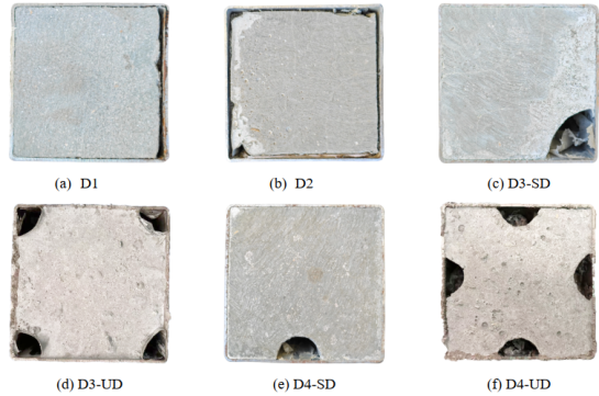 Сечение экспериментальных образцов трубобетонных колонн квадратного сечения [10]