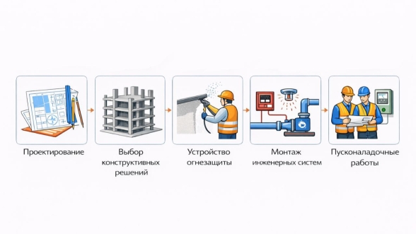 Реализация противопожарных мероприятий на этапах проектирования и строительства многоэтажного здания