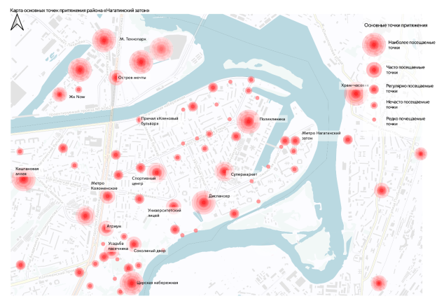 Авторская интерпретация данных портала Strava о самых посещаемых местах района