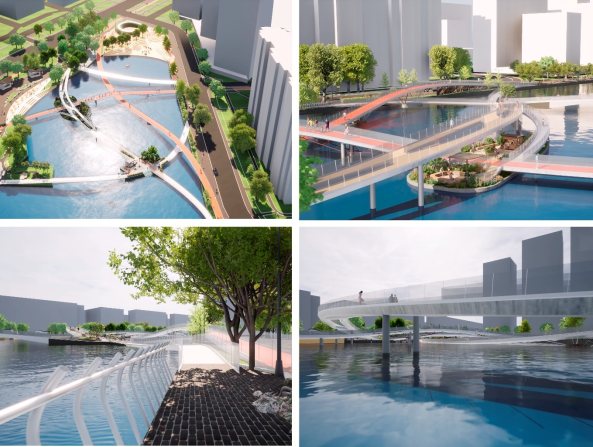 Рендеры благоустройства после расчёта конструкций и детализации.