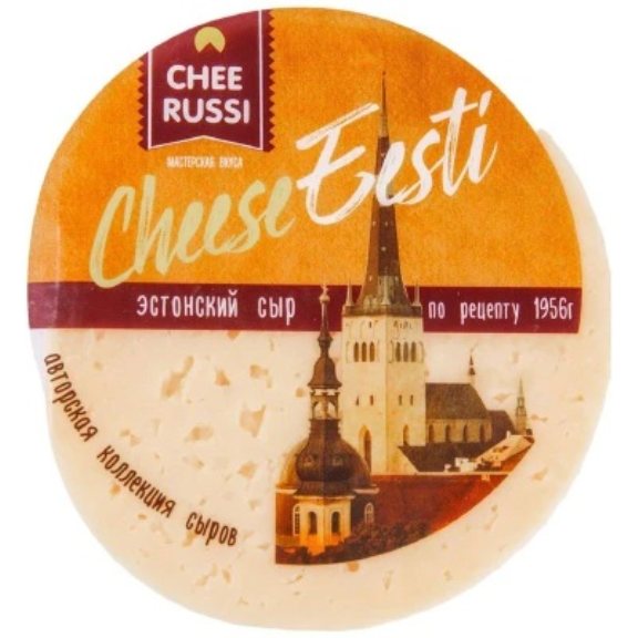 Сыр «Эстонский». Источник: Сыр полутвёрдый CheeRussi Эстонский 45 % 200 г // Купер (ООО «Инстамарт Сервис»). URL: https://kuper.ru/products/26611491-syr-polutverdyy-cheerussi-estonskiy-45–200-g-a5d9278 (дата обращения: 05.03.2026)