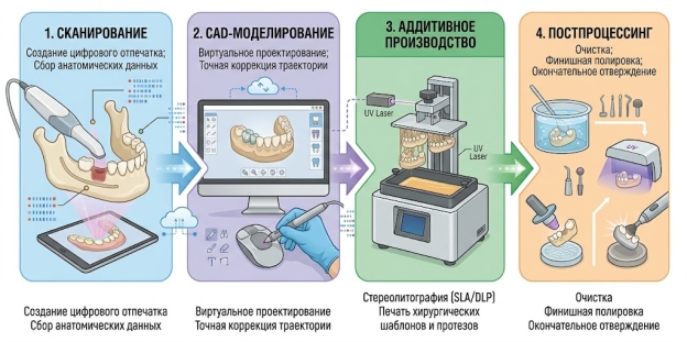 Схема рабочего процесса цифрового протезирования