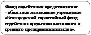 Блок-схема: альтернативный процесс: Фонд содействия кредитованию:
- областное автономное учреждение «Белгородский гарантийный фонд содействия кредитованию малого и среднего предпринимательства».
