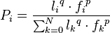 P_i=\frac{{l_i}^{q}\cdot {f_i}^{p}}{\sum_{k=0}^{N}{{l_k}^{q}\cdot {f_k}^{p}}}
