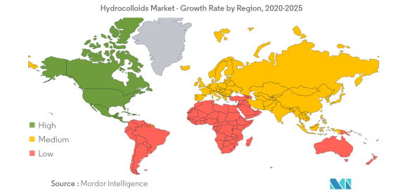 Мировой рынок гидроколлоидов по регионам на 2020–2025 г. Источник: Mordor Intelligence. [11]