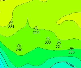 План расположения проектных скважин на карте остаточных запасов месторождения Угам