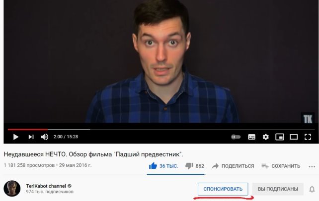 Опция сбора средств на «YouTube» (на примере «TerlKabot channel») [5]