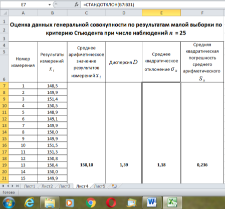 Определение среднего квадратического отклонения