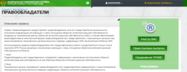 Сервис «Правообладатели» в личном кабинете участника ВЭД