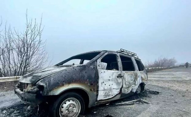 Машина после удара беспилотника