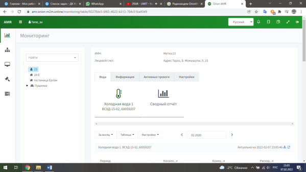 Показания счетчика на веб-интерфейсе