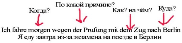 Пример применения правила, регулирующего порядок слов в предложении в большинстве европейских языков