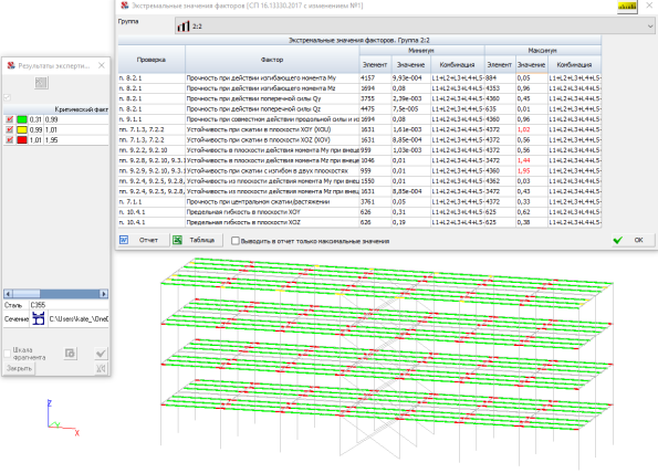 Результаты расчета по второстепенных балок по прочности