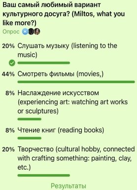Результаты опроса о способах проведения культурного досуга
