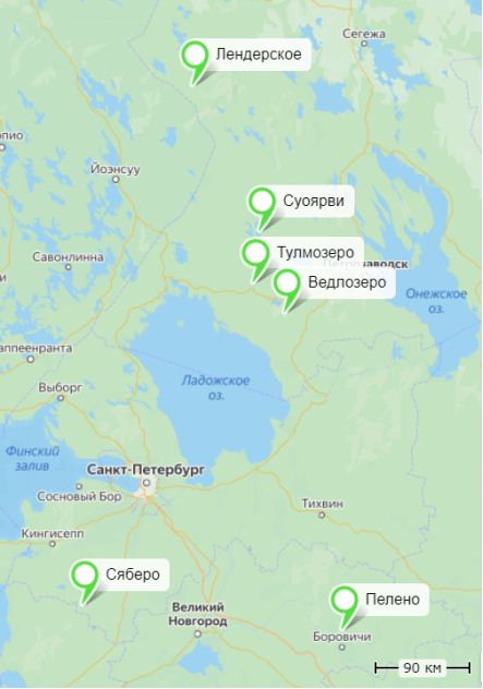 Географическое положение исследуемых озер.