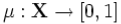\mu : \mathbf{X} \to [0,1]