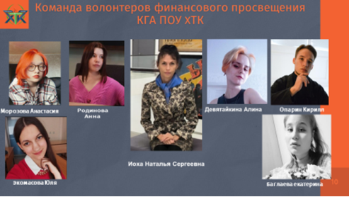 Команда волонтеров финансового просвещения кружка «Финансовый гений» КГА ПОУ ХТК
