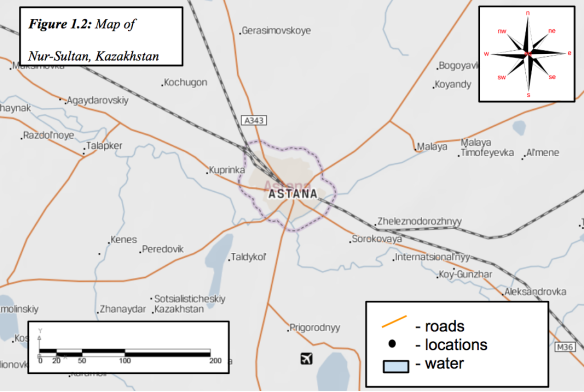 Map of Nur-Sultan, Kazakhstan (Europa Technologies, 2018)